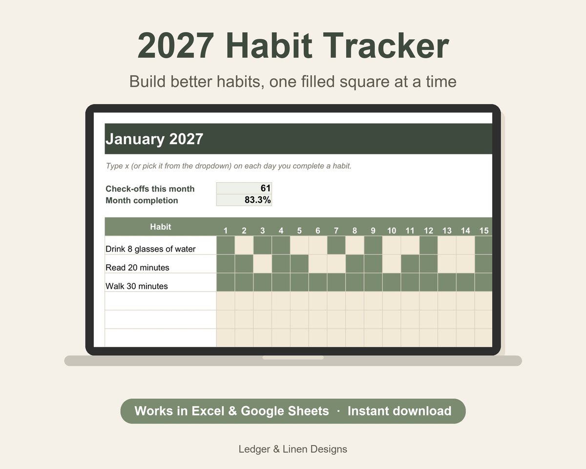 2027 Habit Tracker Spreadsheet