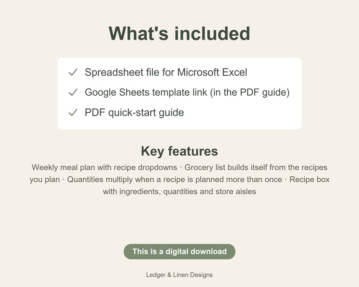 Meal Planner Spreadsheet with Automatic Grocery List preview 5