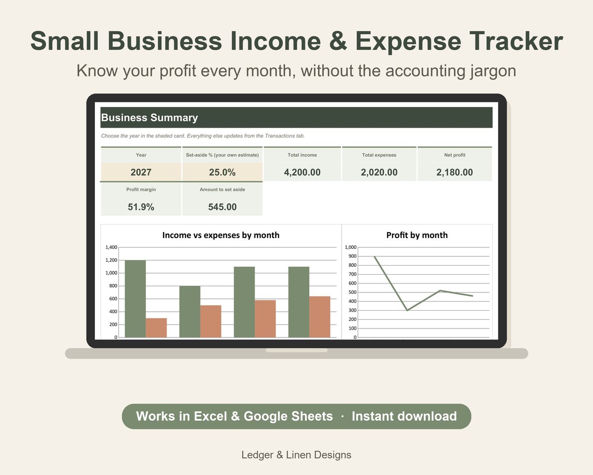 Small Business Income and Expense Tracker Spreadsheet