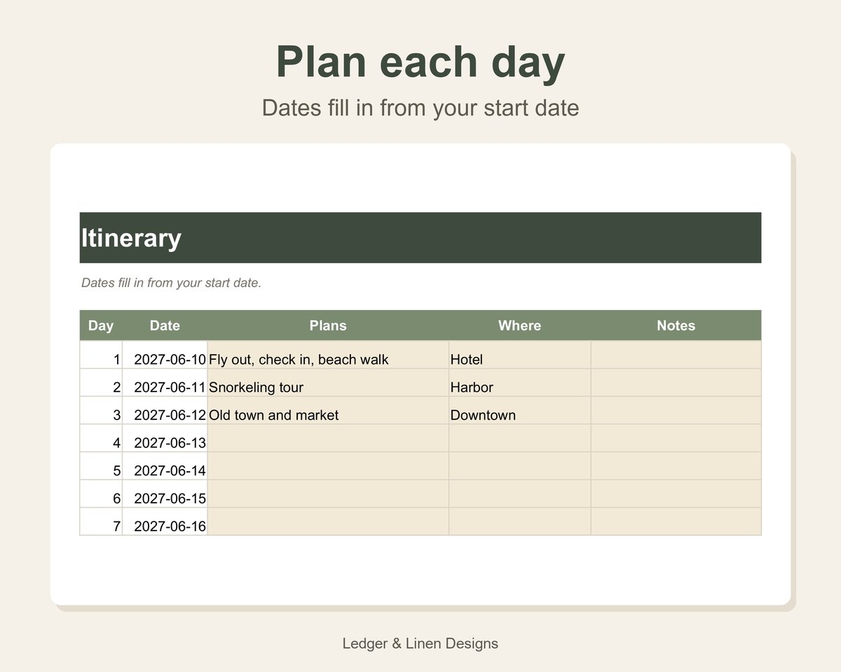 Vacation Planner Spreadsheet preview 3