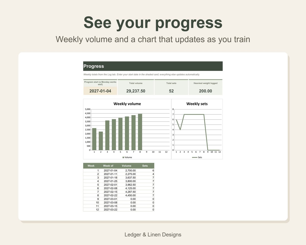 Workout Log Spreadsheet preview 2
