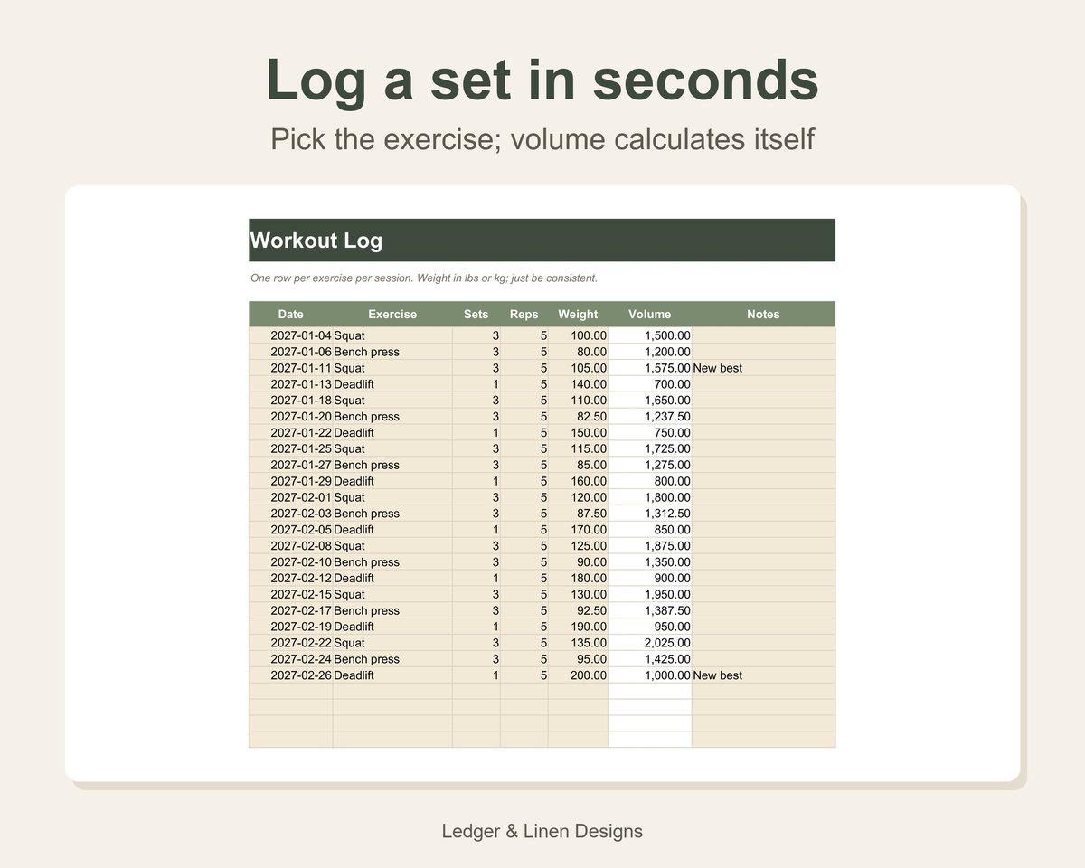 Workout Log Spreadsheet preview 3